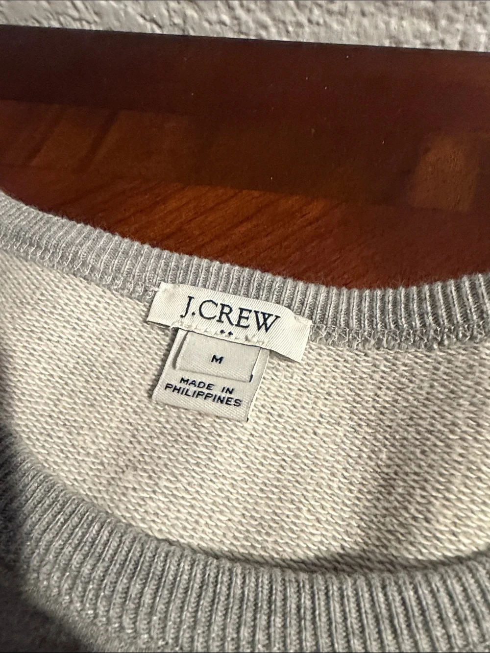 Women's Light Gray Crewneck Sweater with Scallop Trim